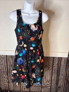 Retrolicious Black Dress with Multicolor Planet Print
